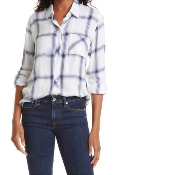 NWT  Rails Hunter Button-up Shirt In White Azure Coal S - Picture 1 of 8
